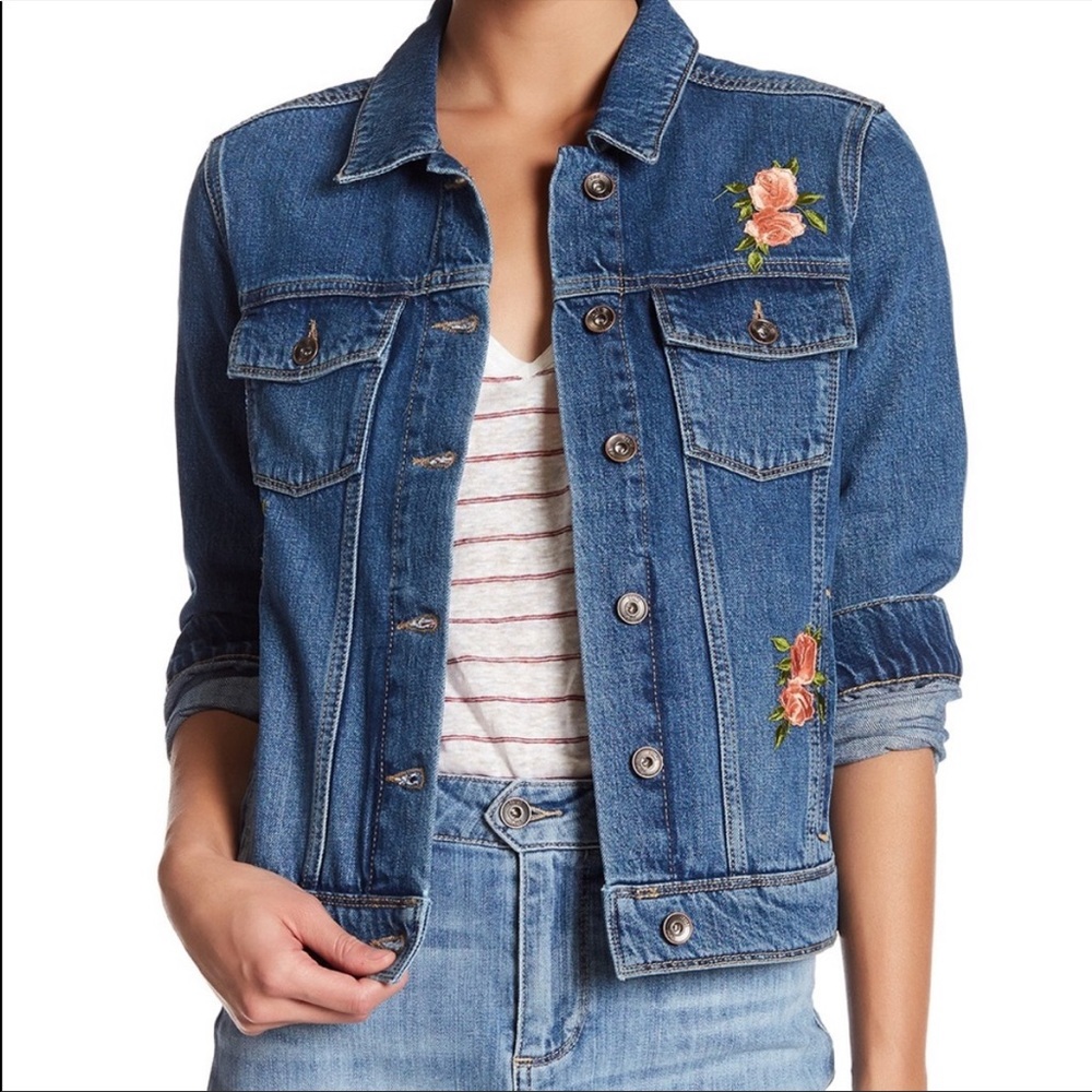 Paige Rowan Floral Rose Patch Embroidery Denim Jacket